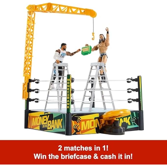 STRBOXONG مجموعة لعب حلبة WWE موني إن ذا بانك كاش إن مع وضعين للعب و40+ صوت وعبارة، تشمل رافعة الإطلاق والسلالم وحقيبة النقود، 13 إنش × 20 إنش، JGR83 - Image 3